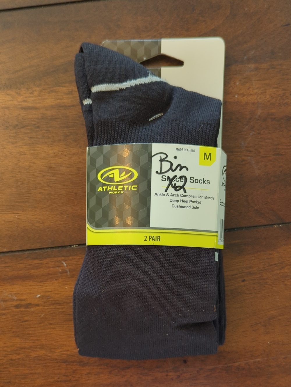 Athletic Works Soccer Black Socks with Gray Details - 2 Pack Size Medium